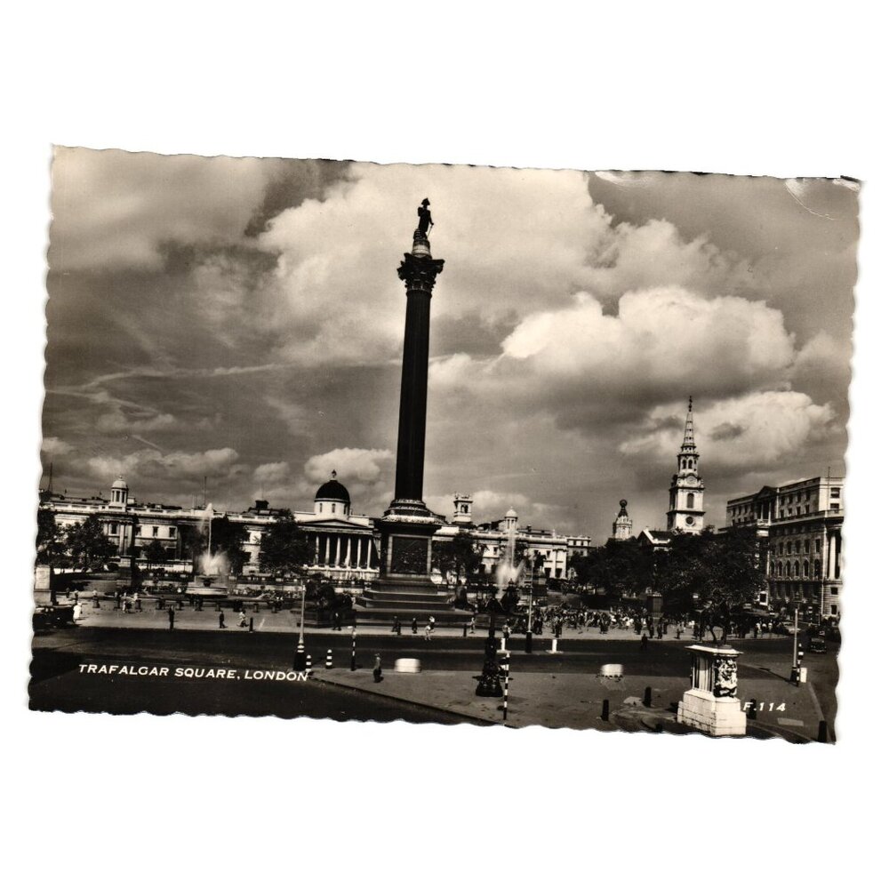 Vintage Trafalgar Square London Postcard Real Photograph A Fry Ltd Travel Tour